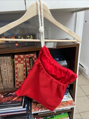 Vintage Red Mesh Drawstring Tote Bag